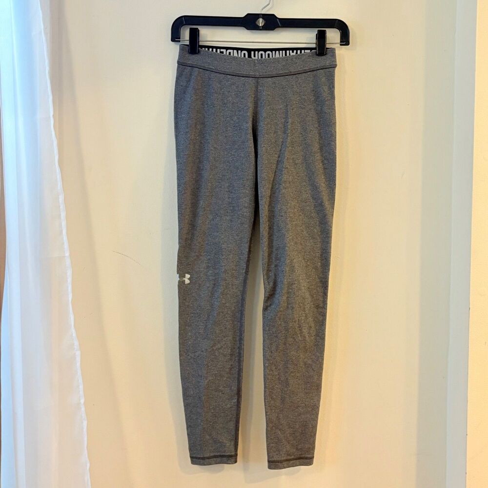 Under Armour Gray Heather Leggings Logo Waistband Size XS Fold Over Low Rise y2k